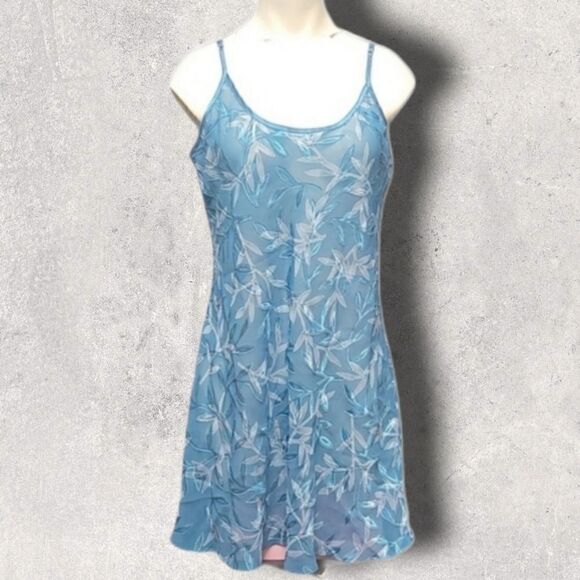 JONES NEW YORK SHEER BLUE FLORAL NEGLIGEE - Picture 1 of 9